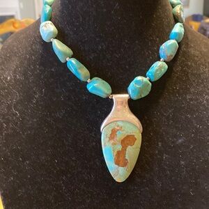 Turquoises and Barse 925 Silver Necklace
